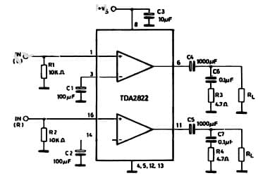 Typical Application for Tda2822 Dual Power Amplifier