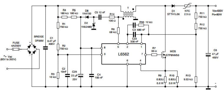 Typical Electrical Application Schematic for L6562 Transition-Mode Pfc Controller