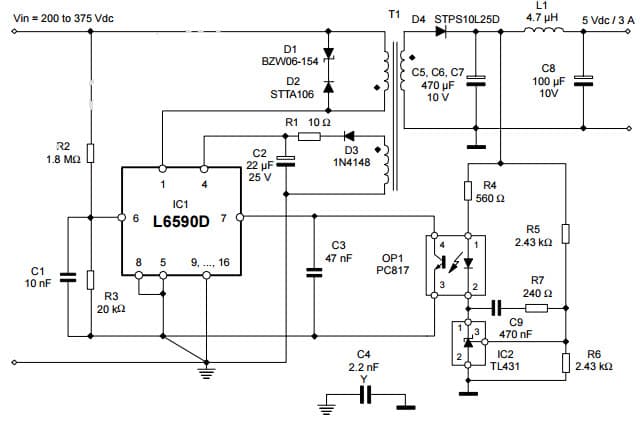 Typical Application Circuit for L6590 Fully Integrated Power Supply