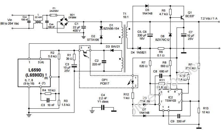 Typical Application Circuit for L6590 Fully Integrated Power Supply