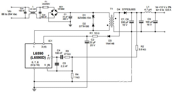 Typical Application Circuit for L6590 Fully Integrated Power Supply