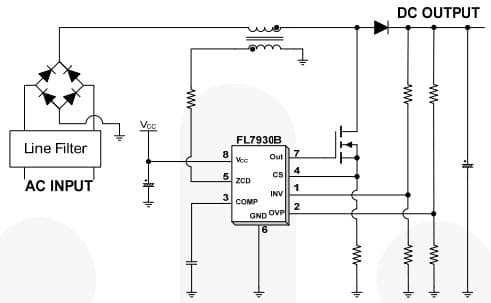 Typical Application Circuit for FL7930BM Single-Stage Flyback and Boundary-Mode PFC Controller for Lighting