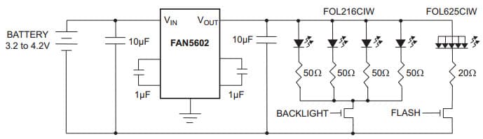 Typical Application Circuit for Fan5602 Universal(Step-Up/Step-Down) Charge Pump Regulated Dc/Dc Converter