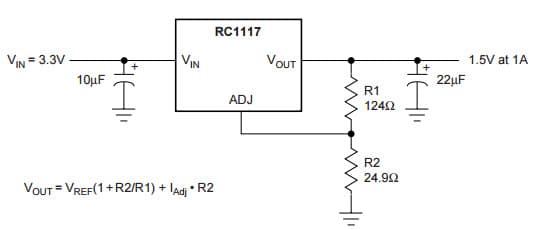 Typical Application for RC1117 1A Adjustable/Fixed Low Dropout Linear Regulator