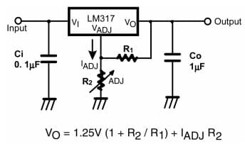 Typical Application for LM317D2TXM 3-Terminal Positive Adjustable Regulator