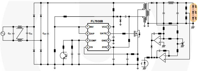 Typical Application Circuit for FL7930BM Single-Stage Flyback and Boundary-Mode PFC Controller for Lighting