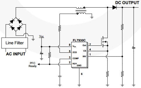 Typical Application Circuit for FL7930BM Single-Stage Flyback and Boundary-Mode PFC Controller for Lighting