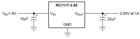 Typical Application for RC1117-2.85, 1A Adjustable/Fixed Low Dropout Linear Regulator