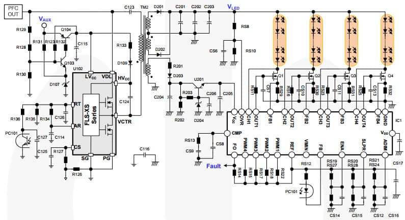 Typical Application Circuit (Lighting) for FAN7346 4-Channel LED Current Balance Controller