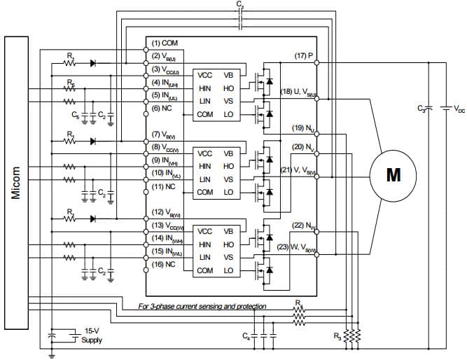 Typical Application Circuit for FSB50550T Smart Power Module (SPM)