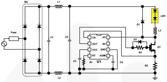 Typical Application Circuit for FL7701 Smart LED Lamp Driver IC with PFC function