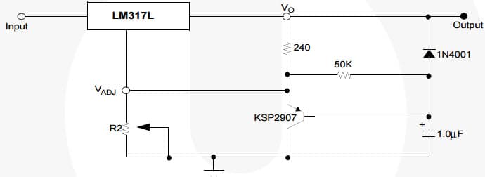 Typical Application for LM317L, 3-Terminal 0.1A Positive Slow Turn-On Regulator