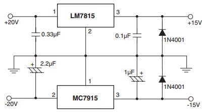 Typical Application for LM7810CT Split Power Supply (±15V - 1A)