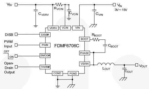 Typical Application for FDMF6706C XS DrMOS -Extra-Small, High-Performance, High-Frequency DrMOS Module