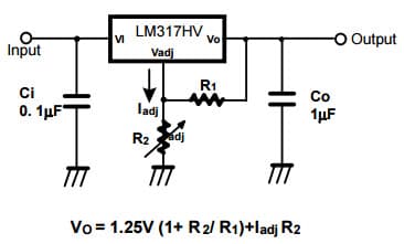 Typical Application Circuit for LM317AHV 3-Terminal Positive Adjustable Regulator