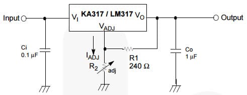 Typical Application for LM317T, 3-Terminal Positive Adjustable Regulator