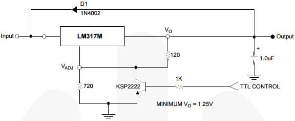 Typical Application Circuit for LM317M 3-Terminal 0.5A Positive Adjustable Regulator