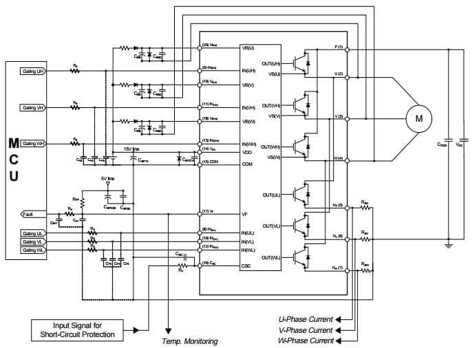 Typical Application for FNB51060T1 is a Motion SPM 55 module providing a fully-featured, high-performance inverter output stage for AC Induction, BLDC, and PMSM motors