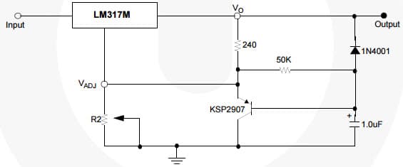 Typical Application Circuit for LM317M 3-Terminal 0.5A Positive Adjustable Regulator