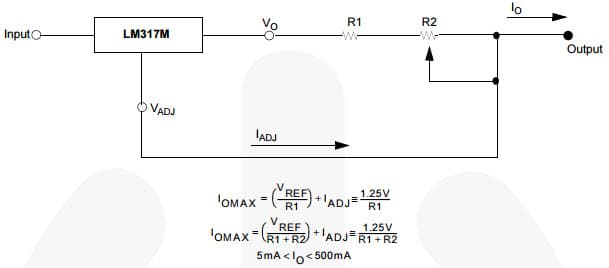 Typical Application Circuit for LM317M 3-Terminal 0.5A Positive Adjustable Regulator