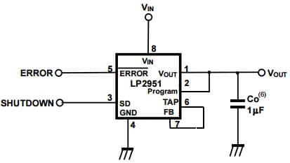 Typical Application for LP2951 Fixed Output 5V Voltage Regulator