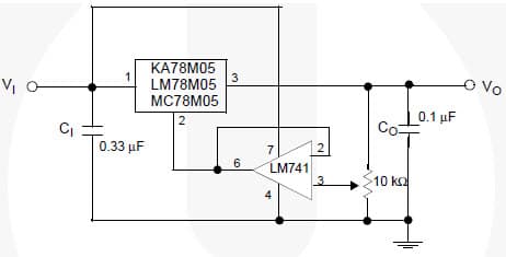 Typical Application for KA78M05 Adjustable Output Voltage Regulator @ 7 to 30V