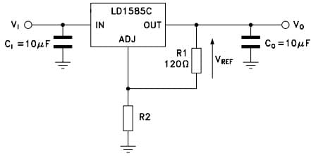 Typical Application Circuit for LD1585CD2M25R 5A Low dropout fast response positive voltage regulator adjustable and fixed