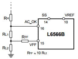 Typical External circuits that determine IC behavior upon OVP and OCP for L6566B Multi-mode controller for SMPS Power Supplies