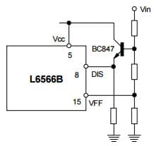 Typical Latched shut-down upon mains overvoltage application for L6566B Multi-mode controller for SMPS Power Supplies