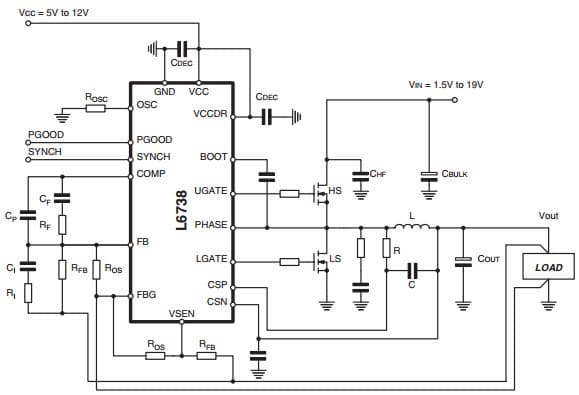 Typical Application for L6738 Single-phase PWM controller with light-load efficiency optimization