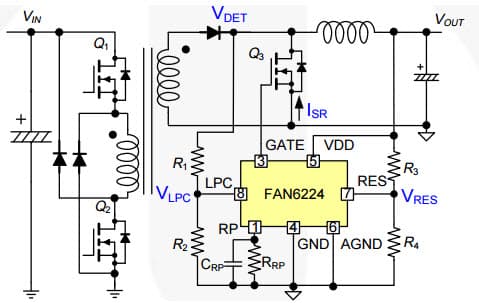 Typical Application of forward Freewheeling Rectification for FAN6224 Synchronous Rectification Controller for Flyback and forward Freewheeling Rectification