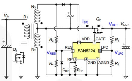 Typical Application of Flyback High-Side SR for FAN6224 Synchronous Rectification Controller for Flyback and forward Freewheeling Rectification