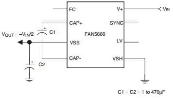 Typical Application for FAN5660 Splitter, Monolithic Inductor less CMOS DC/DC Converter