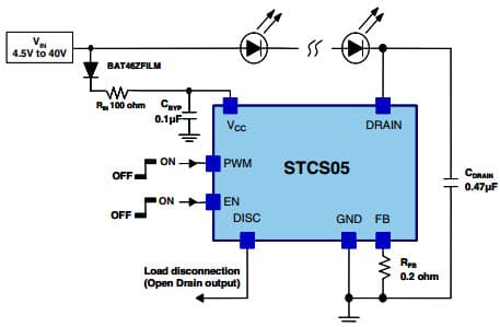 Typical Application for STCS05DR 0.5 A max constant current LED driver