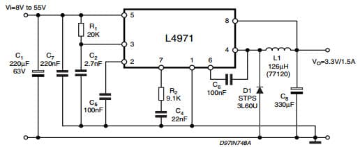 Typical Application for L4971 1.5A Step Down Switching Regulator