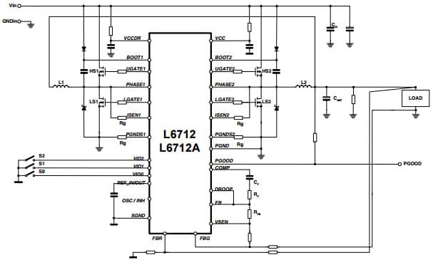 Typical Application for L6712A Two-Phase Interleaved Dc/Dc Controller