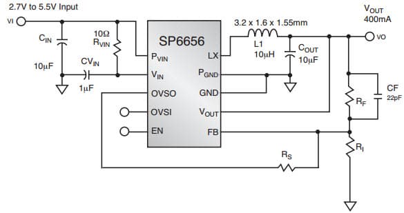 Typical Application for SP6656 High Efficiency 400mA Synchronous Buck Regulator with Dynamically Adjustable Voltage Output