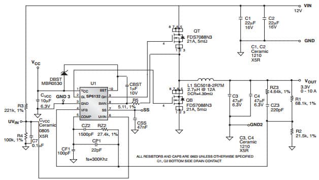 Typical Application for SP6132 Wide Input, 300KHz Synchronous PWM Controller