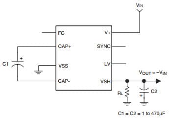 Typical Application for FAN5660 Inverter, Monolithic Inductor less CMOS DC/DC Converter