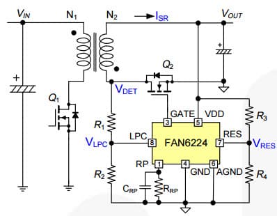 Typical Application of Flyback Low-Side SR for FAN6224 Synchronous Rectification Controller for Flyback and forward Freewheeling Rectification