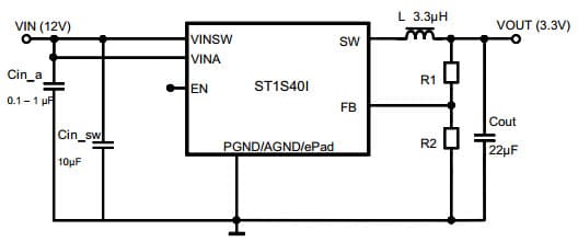 Typical Application for ST1S40 4 A peak step-down switching regulator