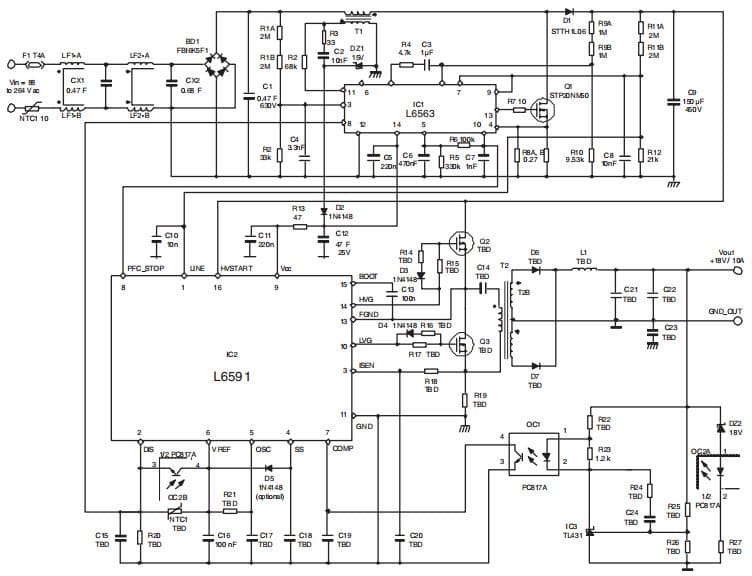 Typical Application for L6591 PWM controller for ZVS half-bridge