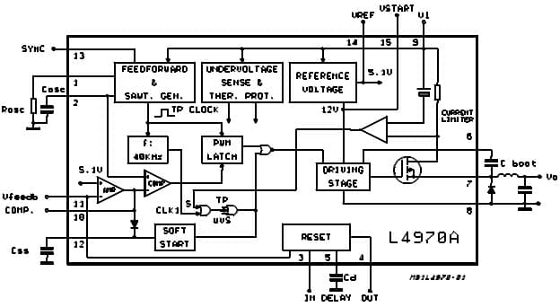 Typical Application for L4970A 10A Switching Regulator