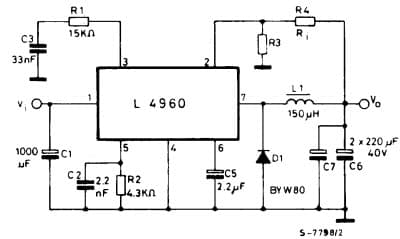 Typical Application for L4960 2.5A Power Switching Regulator