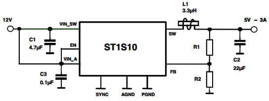 Typical Application for ST1S10 3 A, 900 kHz, monolithic synchronous step-down regulator