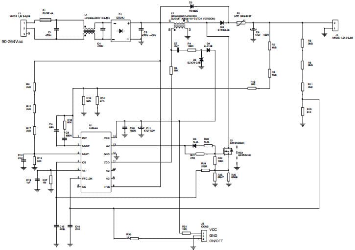 Typical Application for L6564H High voltage startup transition-mode PFC