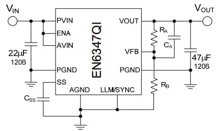 Typical Application for EN6347QI 4A Voltage Mode Synchronous Buck PWM DC-DC Converter with Integrated Inductor