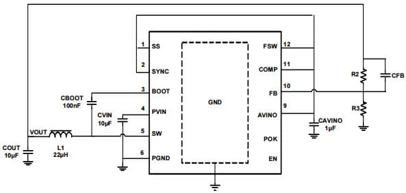 Typical Application Schematic Of Internal Default Parameter Selection for Er3105Di 500Ma Wide Vin Synchronous Buck Regulator