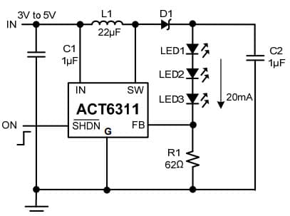 Typical Application for ACT6311 White LED/OLED Step-Up Converter