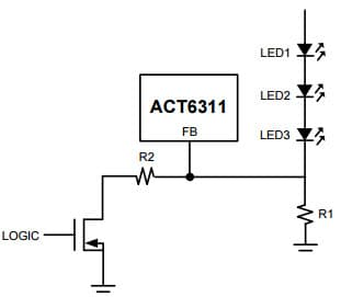 Typical Application for ACT6311 Logic Controlled Dimming, White LED/OLED Step-Up Converter